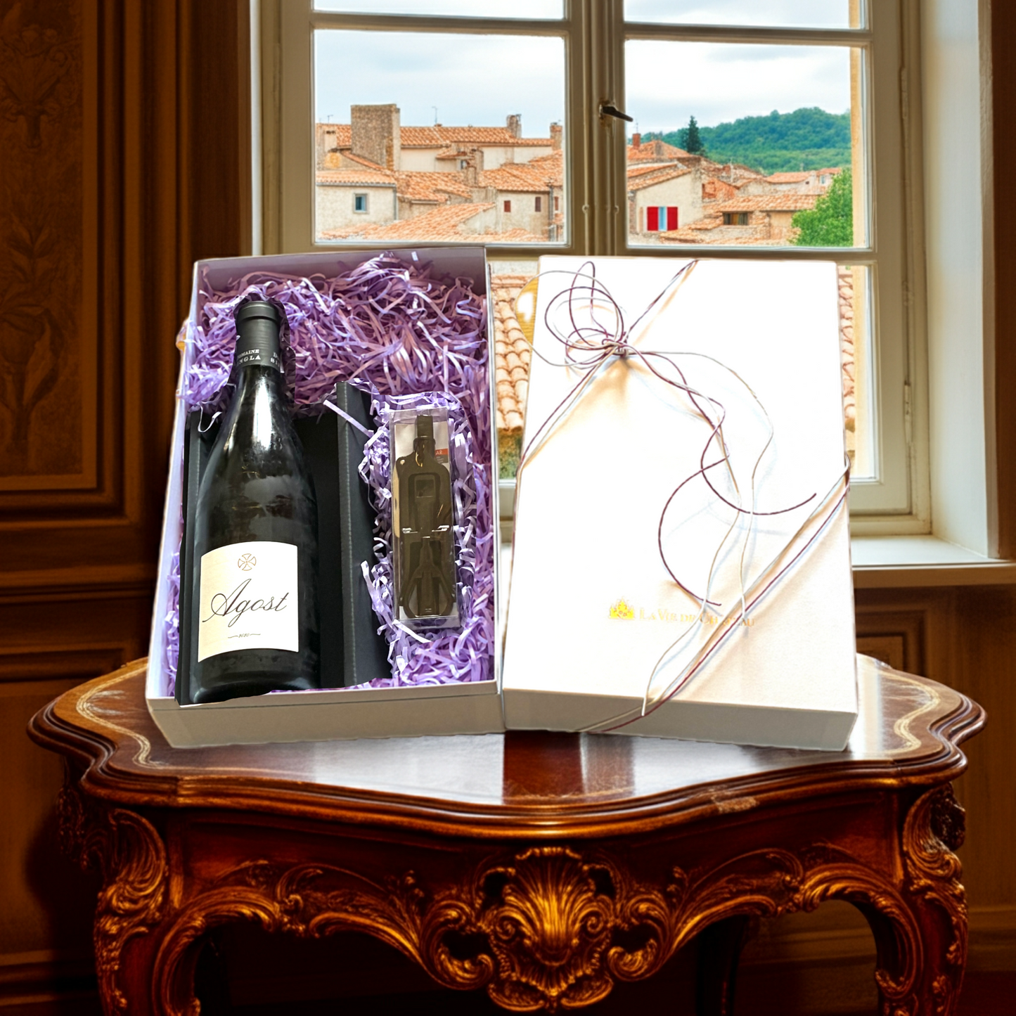 Coffret A de vin blanc (avec Orgos) et accessoires de vin pour les gourmets