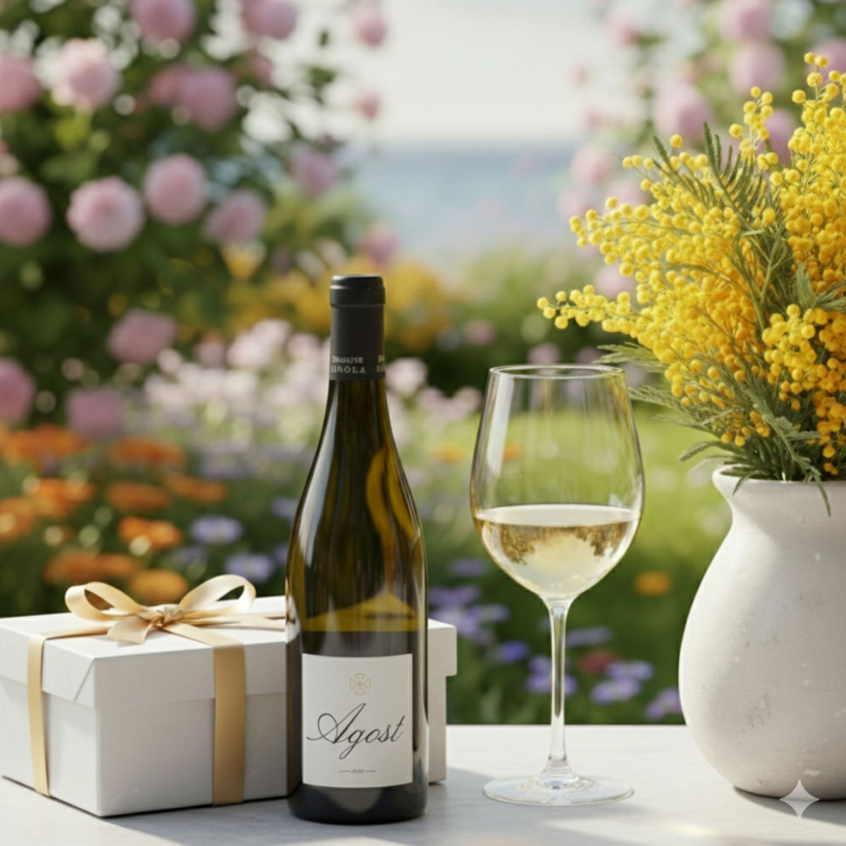 Un coffret cadeau d'Auguste, un blanc représentatif du sud de la France, et un vin rouge populaire.
