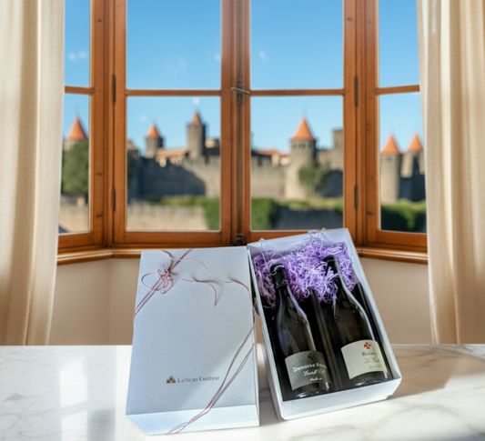 Coffret cadeau de vin rouge populaire du Roussillon (Casteel Bell et vin blanc)