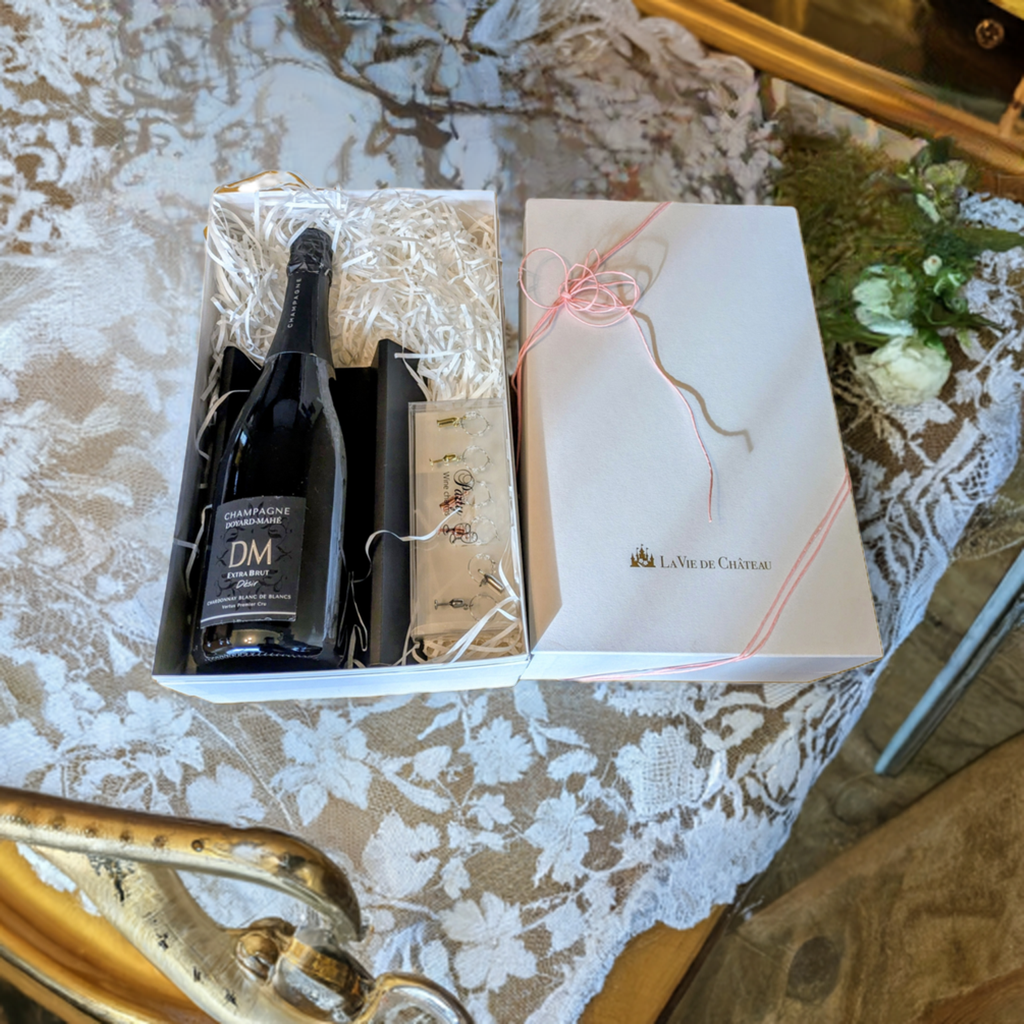 Cadeau DM champagne et marqueur de verre