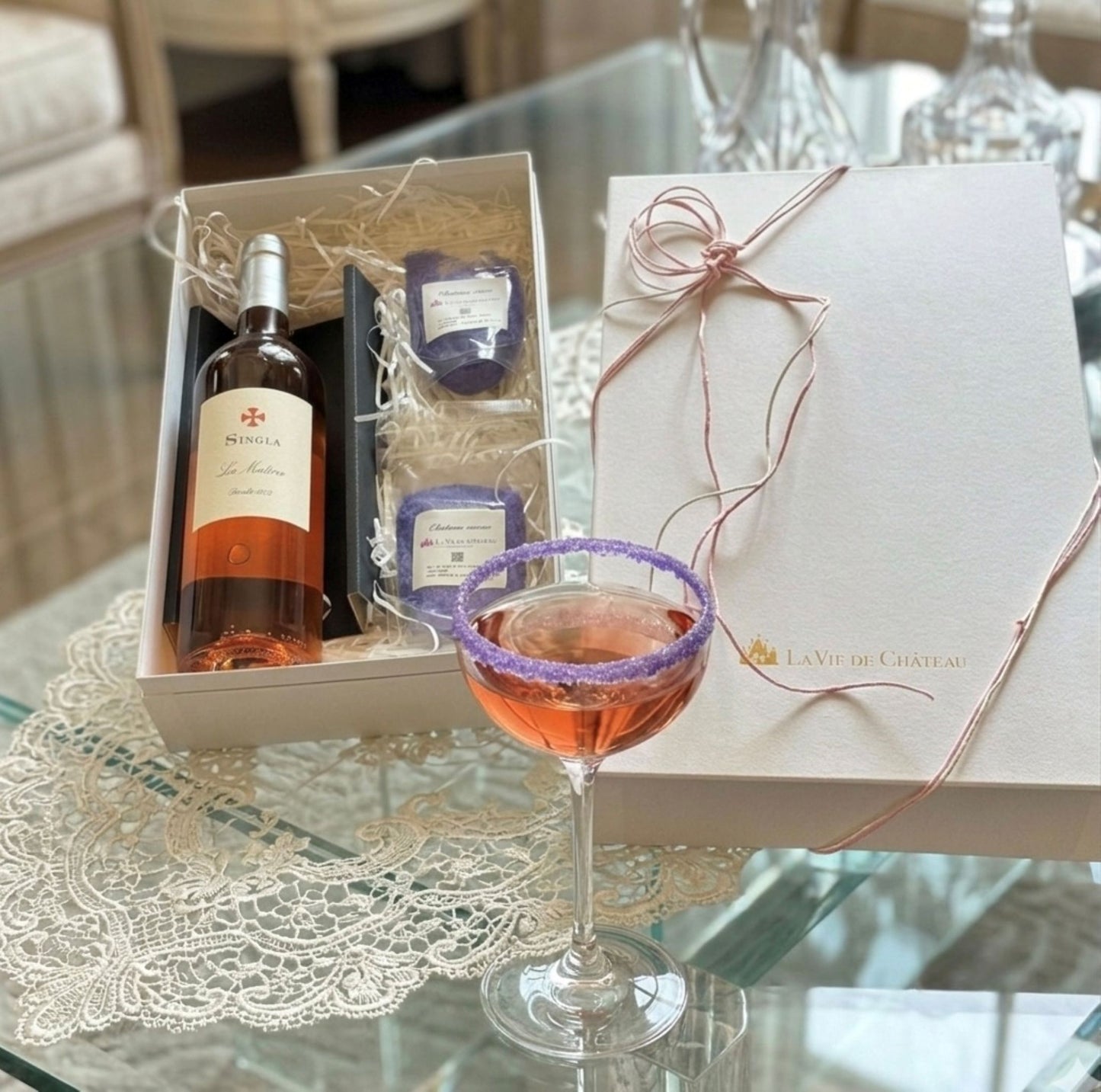 結婚祝い・お中元・誕生日に|辛口ロゼ+バイオレットシュガー BOX付き