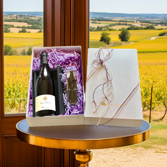 Un cadeau de vin rouge enchanteur et un décapsuleur Lecouse