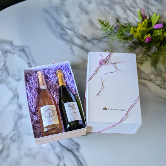 Champagne!　Great value gift(Grand Cru luxury champagne and Bordeaux sparkling rosé in chateauBOX)