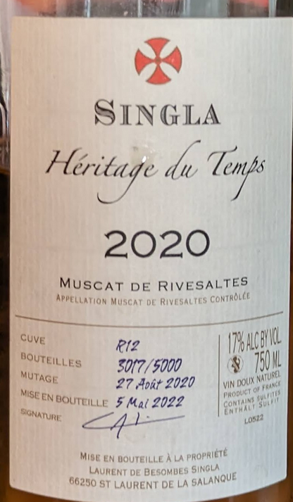 Heritage du Temps wine (Domaine Singla's fresh sweet aromatic wine)