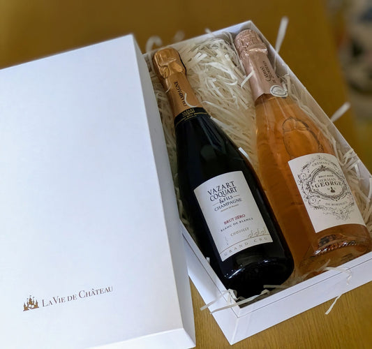 Champagne!　Great value gift(Grand Cru luxury champagne and Bordeaux sparkling rosé in chateauBOX)